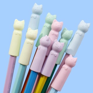MEGOCE 10 CÁI Tẩy, Chỉnh sửa Văn phòng phẩm Hình mèo Bút chì Nib Mũ bảo vệ, Phim hoạt hình 2 trong 1 Bút Top Cover Đồ dùng văn phòng trường học