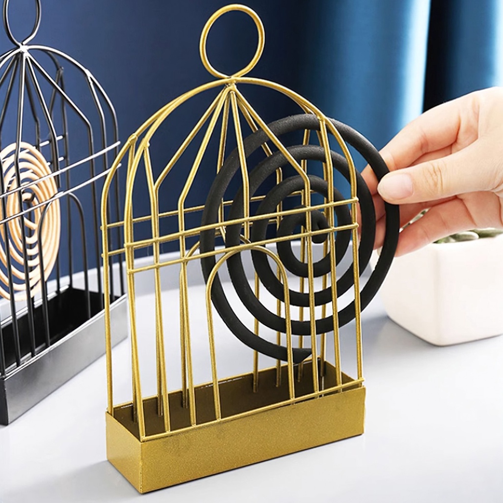 giá treo nhang muỗi, lồng treo nhang muỗi hộp để nhang muỗi hình lồng chim khay để nhang muỗi bằng thép