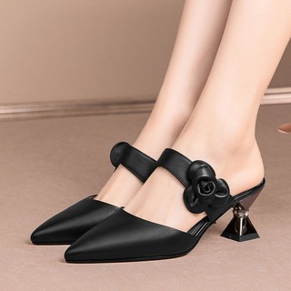 Dép Sục Nữ Cao Gót Mũi Nhọn Gót Quai Hoa Ngọt Ngào - CG45