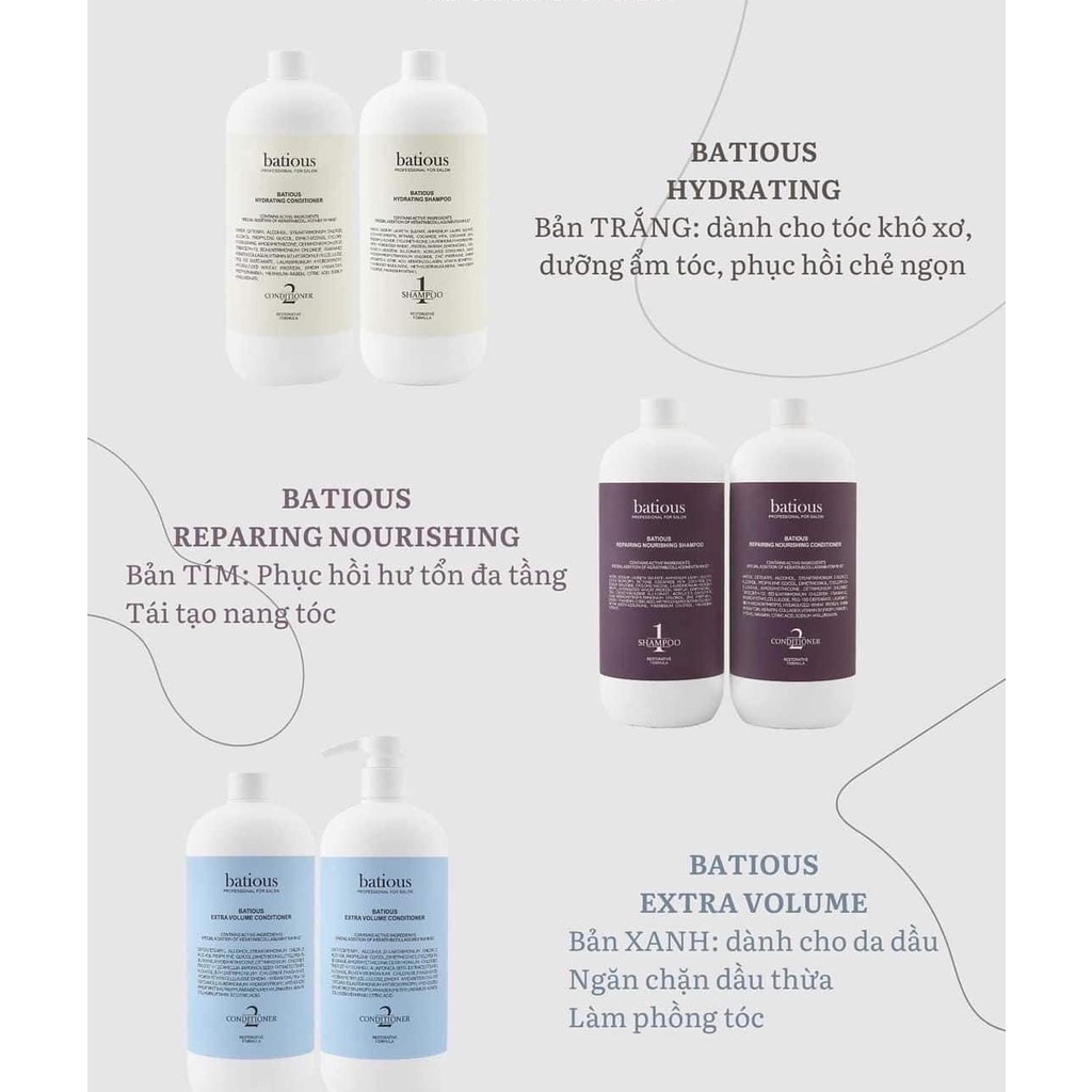 Cặp gôi xả Batious 3 màu 960ML tặng kèm set mini 15ML | Shopee Việt Nam