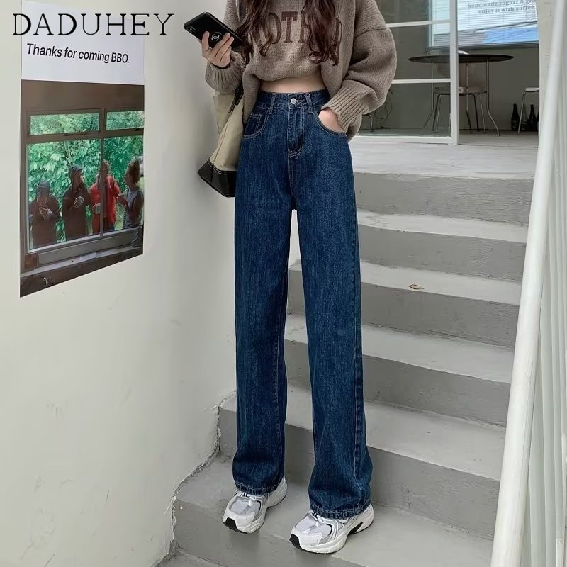 Ảnh DaDuHey New American Ins High Street Retro Thin Jeans Niche High Waist Wide Leg Pants Large Size Trousers 2