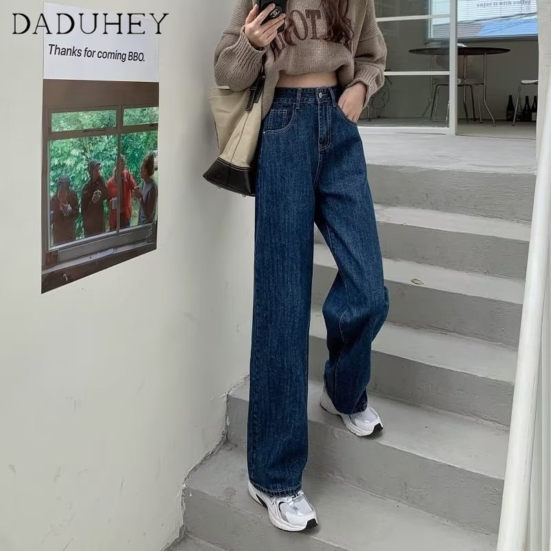 Ảnh DaDuHey New American Ins High Street Retro Thin Jeans Niche High Waist Wide Leg Pants Large Size Trousers 3