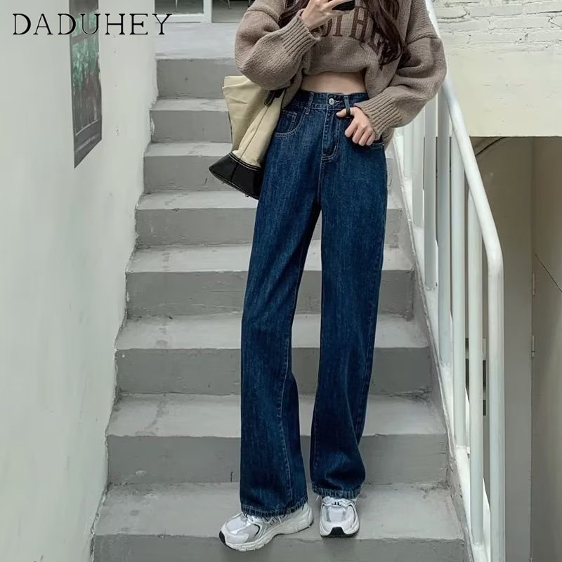 Ảnh DaDuHey New American Ins High Street Retro Thin Jeans Niche High Waist Wide Leg Pants Large Size Trousers 4