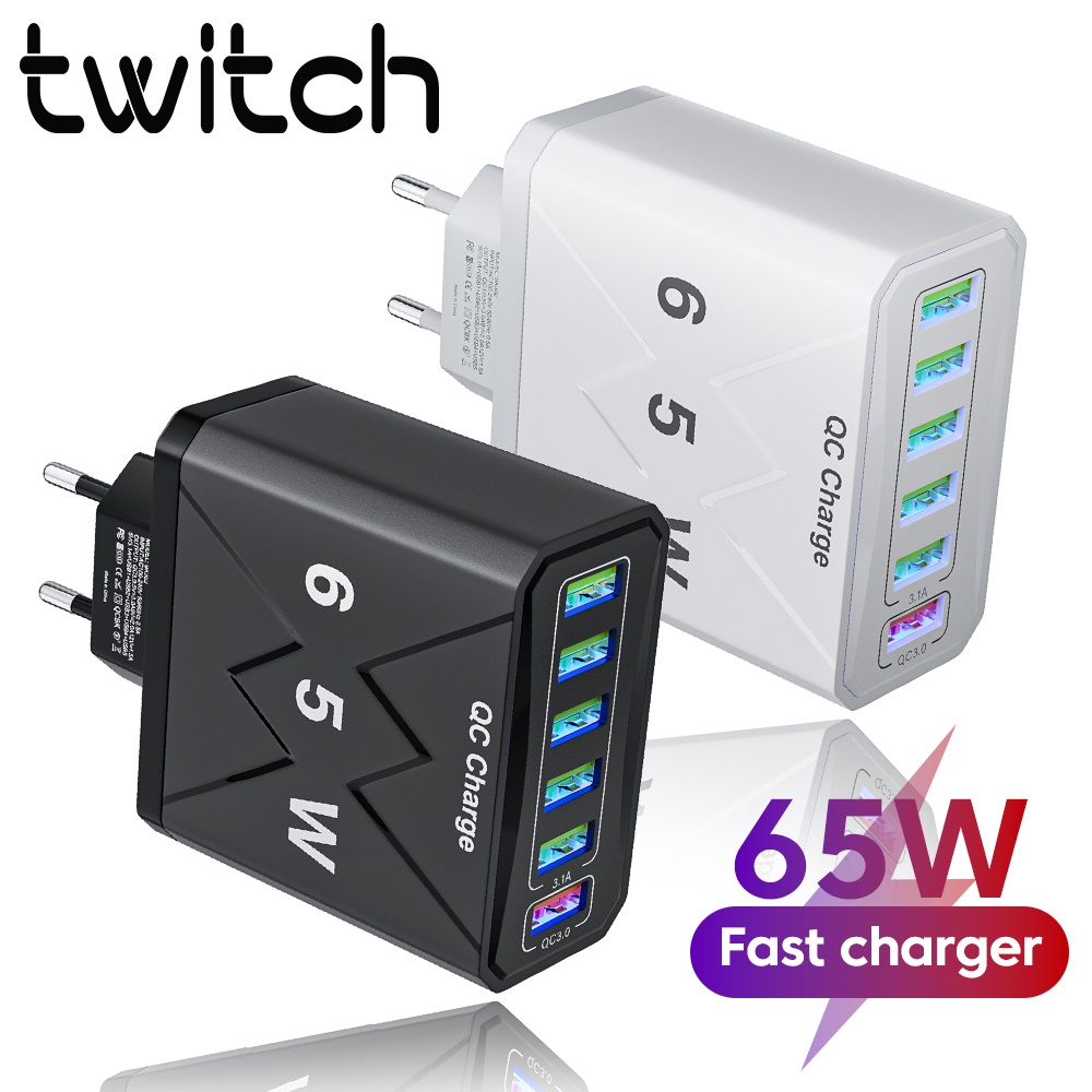 Twitch Củ Sạc Nhanh qc3.0 6 Cổng usb 65w Phích Cắm eu / us Cho Điện ...