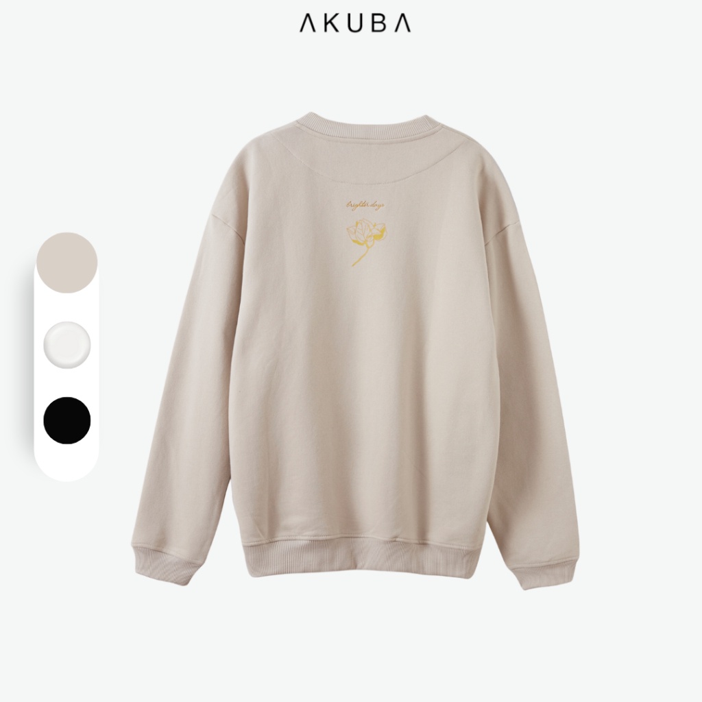 Áo sweater form rộng Unisex tay bồng Nam Nữ AKUBA chất nỉ dày dặn | 01J0117