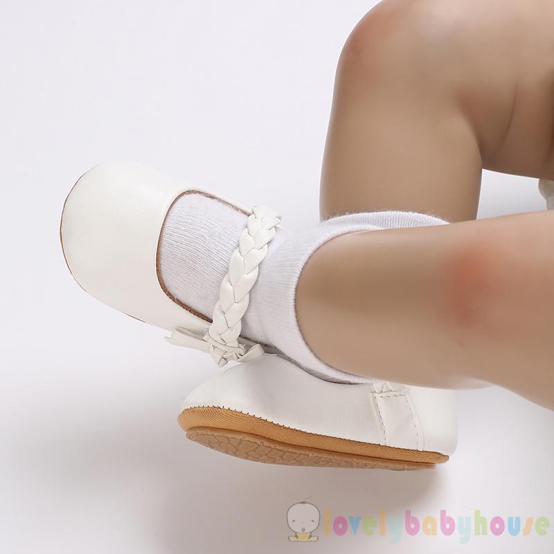 Giày Da pu Đế Mềm Chống Trượt Đính Nơ Xinh Xắn Cho Bé Gái