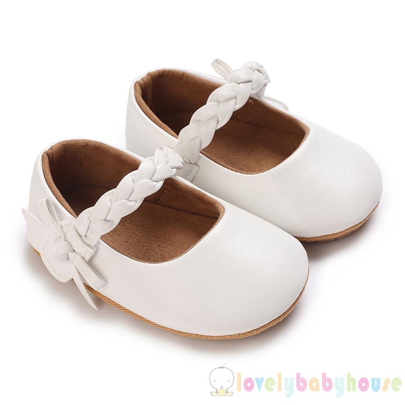 Giày Da pu Đế Mềm Chống Trượt Đính Nơ Xinh Xắn Cho Bé Gái