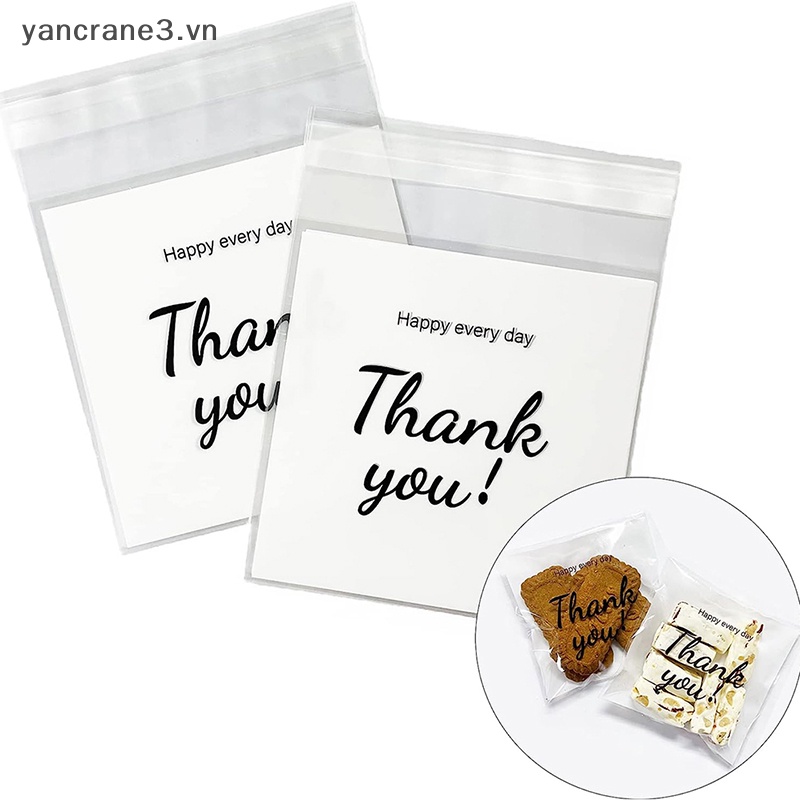 Set 100 Túi Đựng Bánh Kẹo In Chữ thank you Tự Dính {yancrane3.vn}