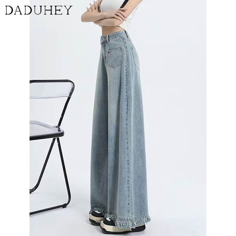 Ảnh DaDuHey New American Ins High Street Retro Raw Edge Jeans Niche High Waist Loose Wide Leg Pants Trousers 4