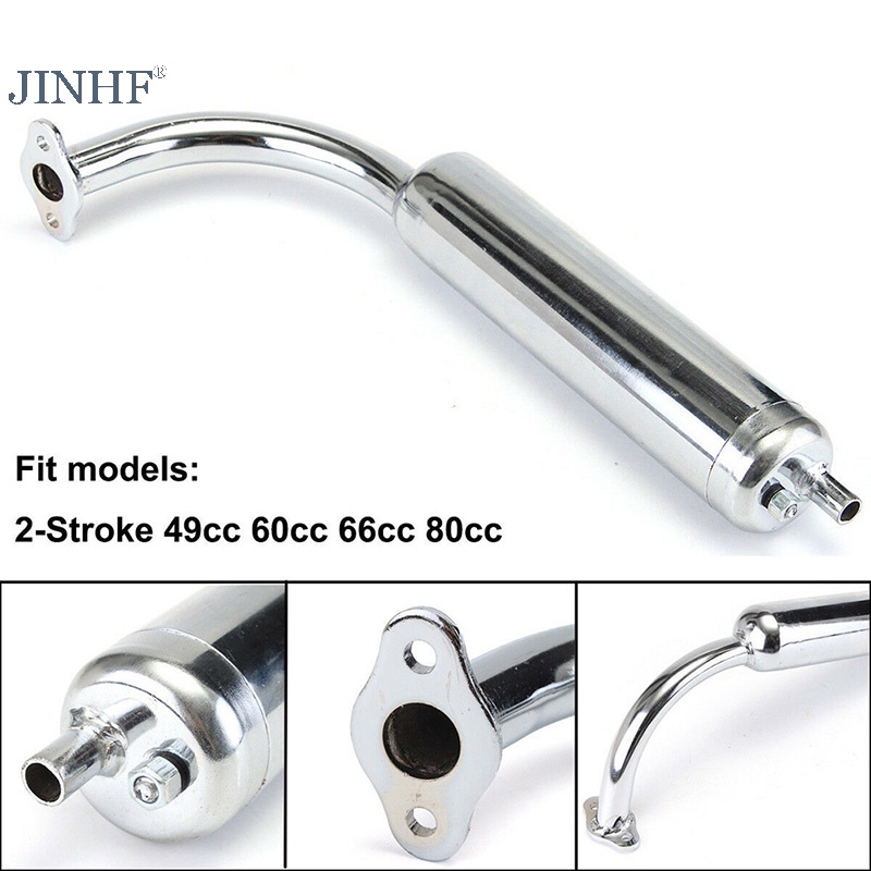 Ống xả giảm thanh Chrome JINHF Xe đạp cơ giới 2 nút 49cc 60cc 66cc 80cc HOT