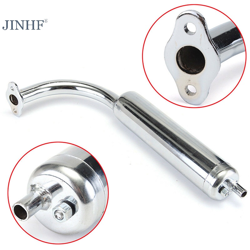 Ống xả giảm thanh Chrome JINHF Xe đạp cơ giới 2 nút 49cc 60cc 66cc 80cc HOT