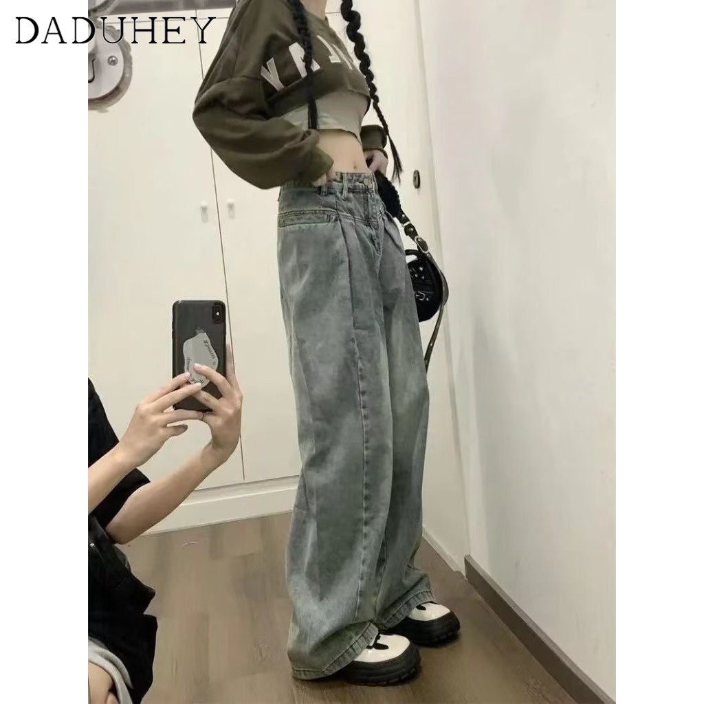 Ảnh Quần jeans DADUHEY lưng cao ống rộng phong cách đường phố hip hop Mỹ 2