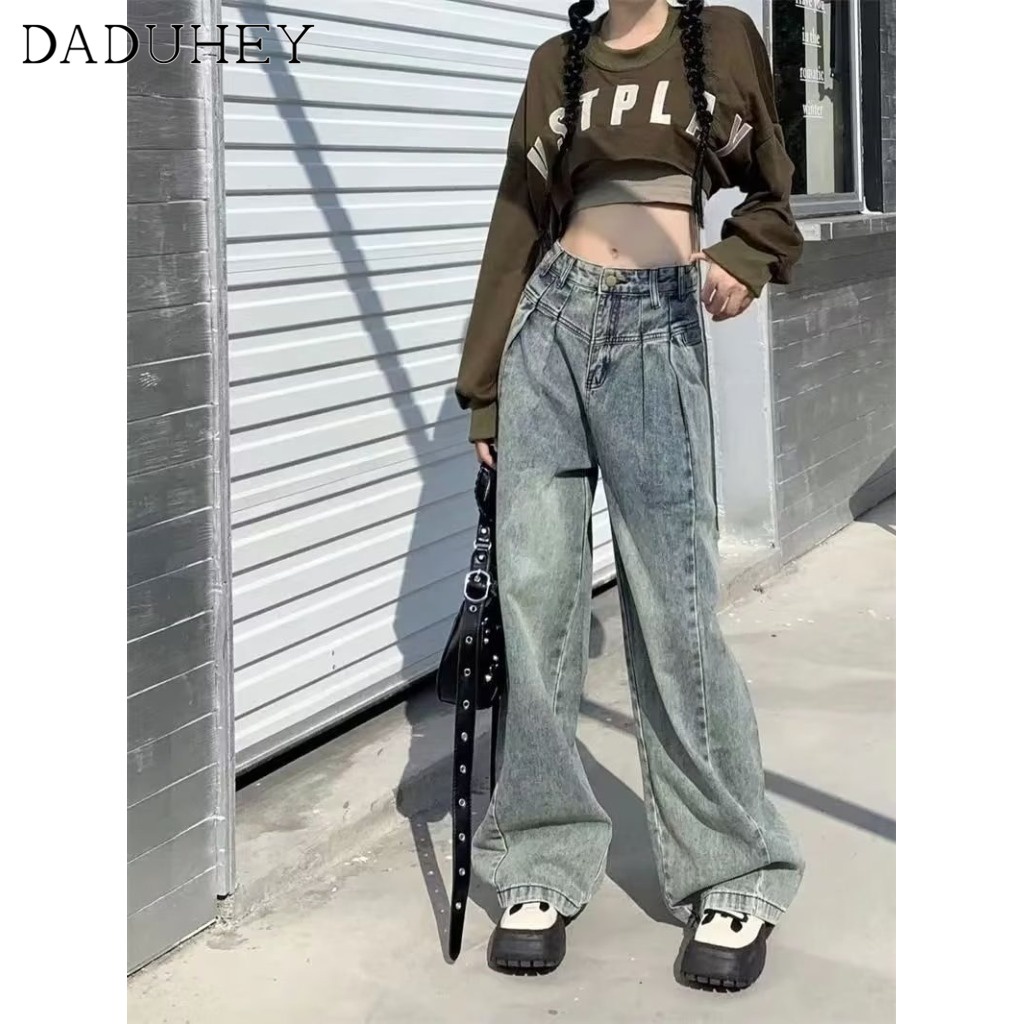 Ảnh Quần jeans DADUHEY lưng cao ống rộng phong cách đường phố hip hop Mỹ 4