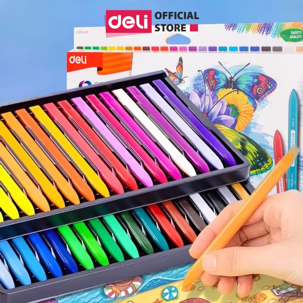 Bút sáp màu hữu cơ cho bé tập vẽ Deli Không vấy bẩn tay, an toàn khi sử dụng -12/18/24 màu - Tô màu, vẽ tranh