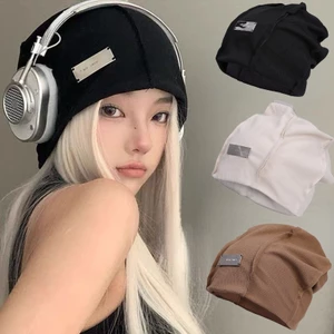 Mũ beanie cotton Mềm Mại Thoáng Khí Màu Trơn In Chữ Phong Cách hip hop Đường Phố Cho Nam Nữ