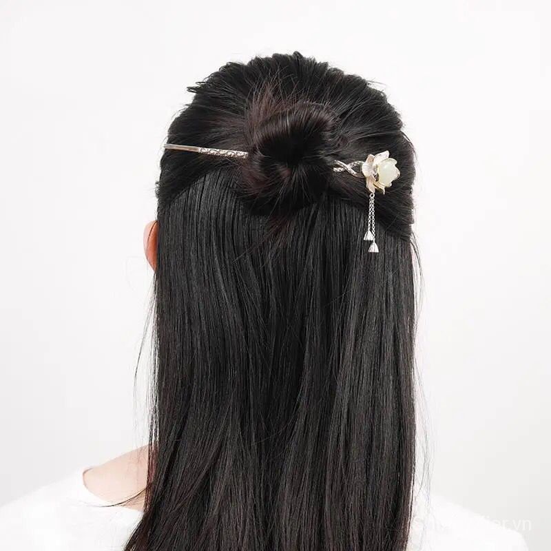 Hoa sen nở trâm cài tóc mạ bạc 925  cổ điển khí chất cá tính tinh tế Hán phục trang sức