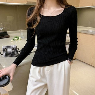 Áo Len Tay Dài Cổ Vuông Phong Cách Hàn Quốc Thời Trang Thu Đông Mới