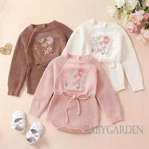 Áo Liền Quần Dệt Kim Tay Dài Thêu Hoa Xinh Xắn Cho Bé Gái
