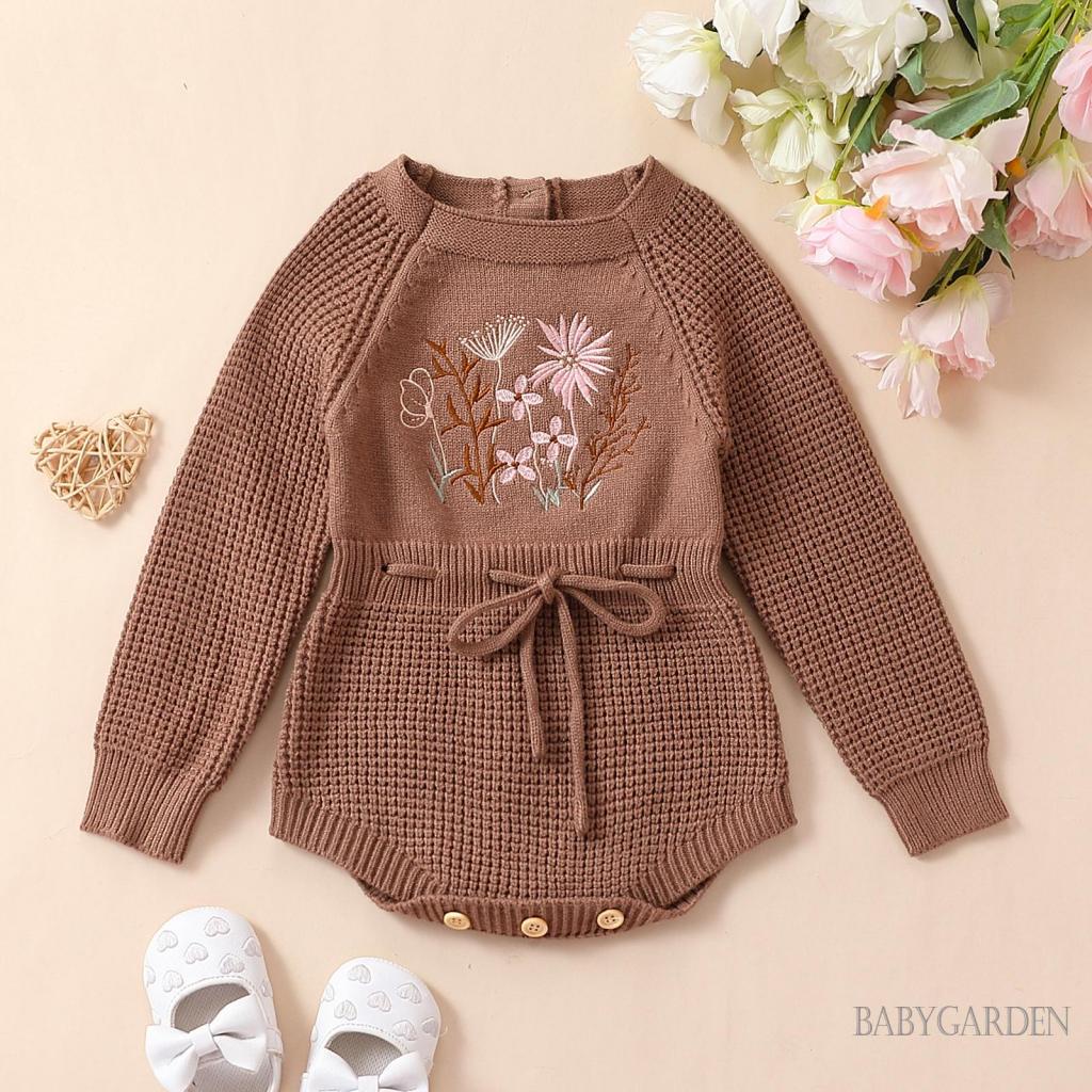 Áo Liền Quần Dệt Kim Tay Dài Thêu Hoa Xinh Xắn Cho Bé Gái