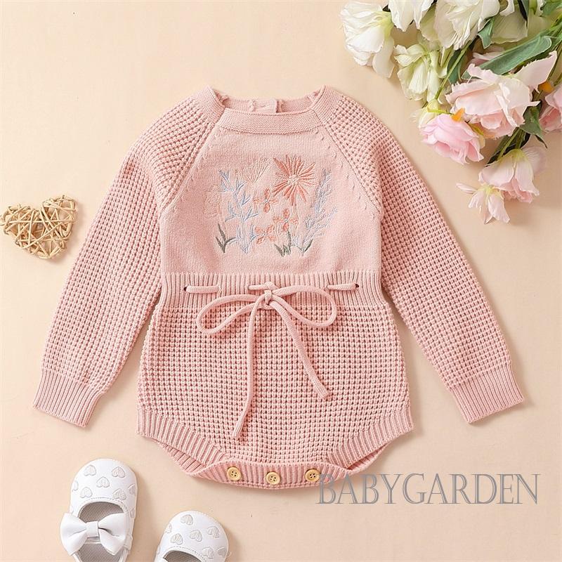 Áo Liền Quần Dệt Kim Tay Dài Thêu Hoa Xinh Xắn Cho Bé Gái