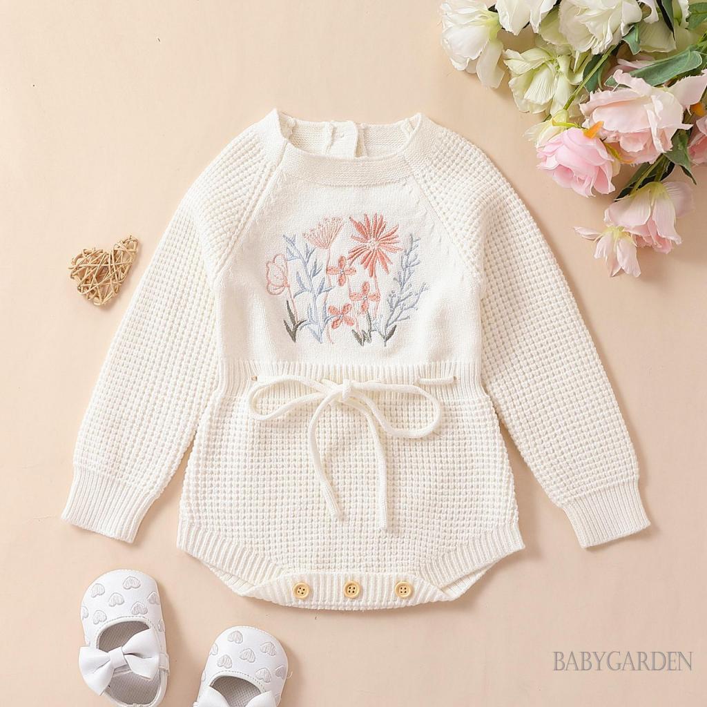Áo Liền Quần Dệt Kim Tay Dài Thêu Hoa Xinh Xắn Cho Bé Gái