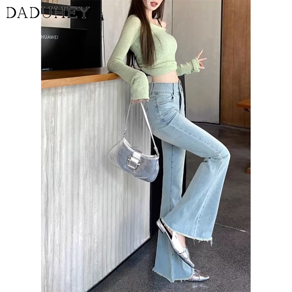 Ảnh DaDuHey New American Ins High Street Retro Micro-flare Jeans Niche High Waist Stretch Wide Leg Pants Trousers 3