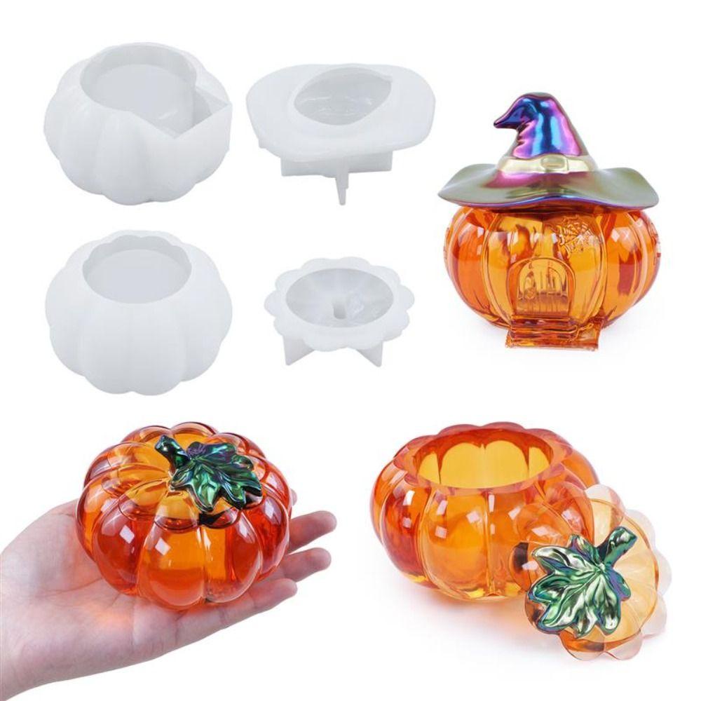 ODAKA Hộp Bảo Quản Bí Ngô, Halloween DIY Pha Lê Nhựa Dính Khuôn Silicon, Thủ Công Làm Khuôn Đúc Halloween Mũ Phù Thủy Lọ Bảo Quản Trang Trí Nhà