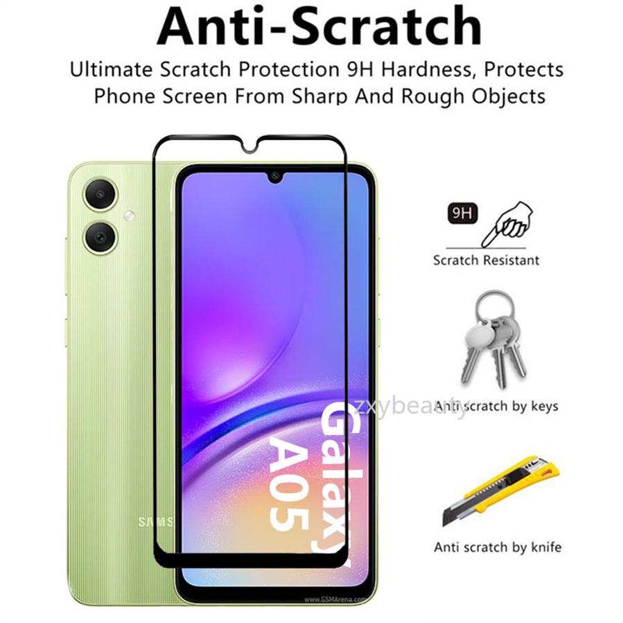 Samsung Galaxy A05S Bảo Vệ Màn Hình 3in1 Full Cover Kính Cường Lực Cho Samsung A05 S A 05S Ống Kính Máy Ảnh Phim Kính Bảo Vệ Điện Thoại