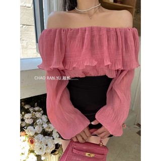 Hàng Mới Về Áo Voan Trễ Vai Xếp Ly Tay Dài Màu Trơn Thời Trang Dành Cho Nữ