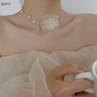 [Gzi1] Vòng Cổ choker Hoa Trà Đen Trắng Đính Ngọc Trai Lãng Mạn Cho Nữ