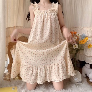 Đầm Ngủ Hai Dây Dáng Rộng Phong Cách Pháp Dễ Thương Thời Trang Mùa Thu Cho Bạn Gái