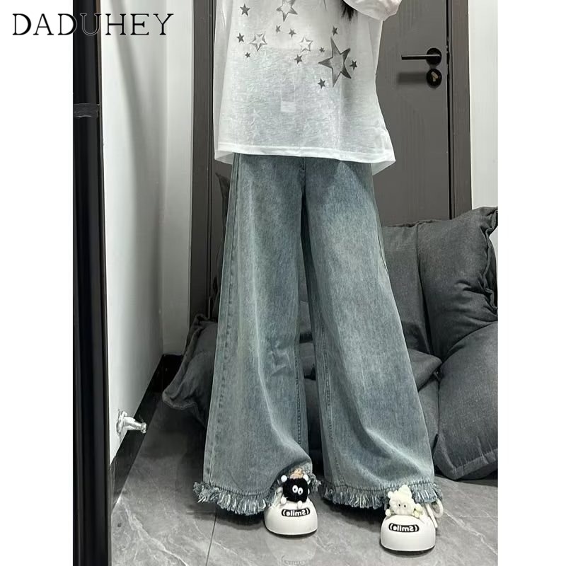 Ảnh DaDuHey New American Ins High Street Retro Jeans Niche High Waist Loose Wide Leg Pants plus Size Trousers 4