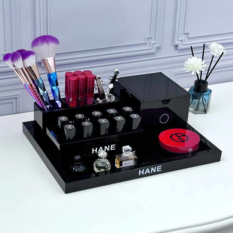 Khay acrylic để bàn cổ điển đựng mỹ phẩm, cọ trang điểm, son môi, bông tẩy trang, phấn lớn