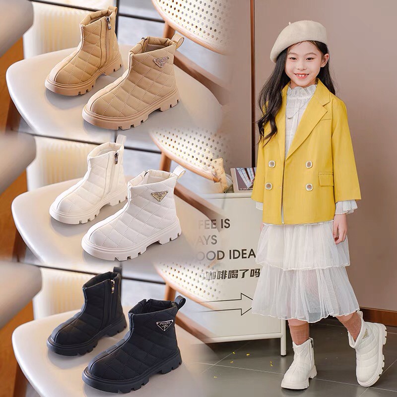 Bôt trám bé gái chống trượt giày cổ cao bé da PU mềm êm chân QCCC full box mẫu mới ca tính cho bé từ 3 tuổi size đại M18