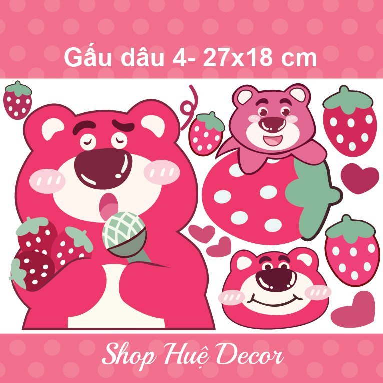 Sticker gấu dâu dán laptop, xe máy, va li chất liệu decal chống nước ...