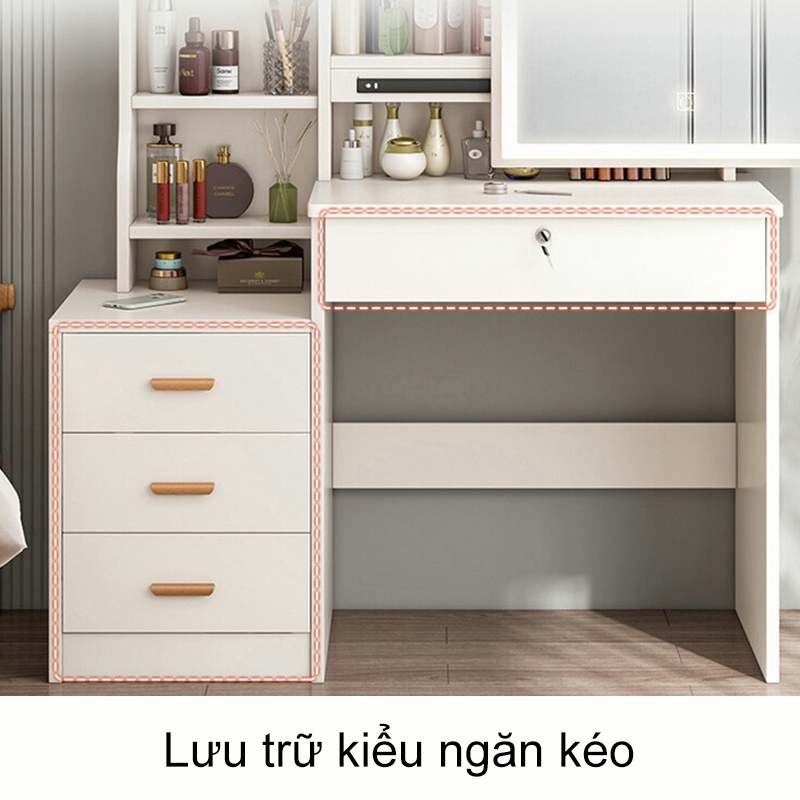 SUNNY Bàn Trang Điểm (Có Đèn Led Có Ghế), Bàn Trang Điểm Phong Cách Hàn Quốc