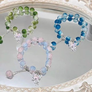 Mới Vòng Tay Chuỗi Hạt Thủy Tinh Nhiều Màu Phong Cách mori fairy Bướm Hoa Xinh Xắn Cho Nữ In Hoa Bướm Nhiều Màu Thời Trang Cho Nữ