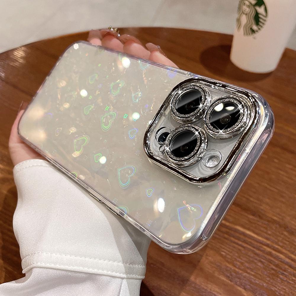 Ốp điện thoại iPhone mạ hoa văn trái tim tình yêu cho iPhone 17ProMax 16ProMax 15Pro 14 13 12 11 Vỏ Acrylic chống sốc toàn diện