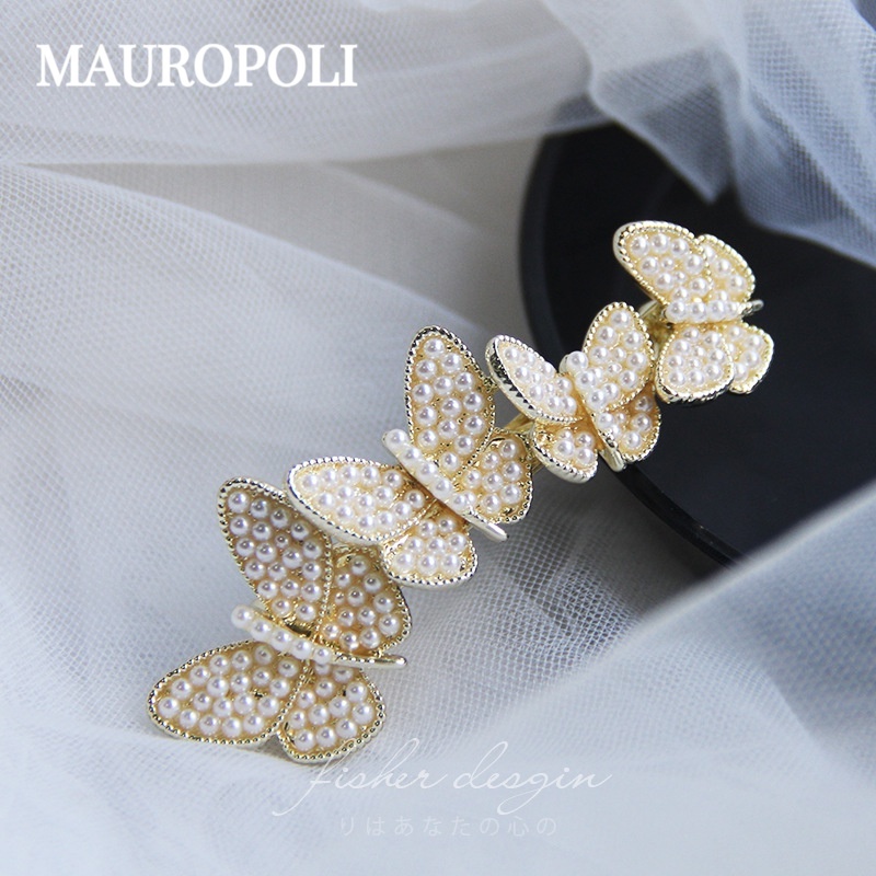Mauropoli [Sẵn Sàng] Kẹp Tóc Bướm Ngọc Trai Giả Sang Trọng Thanh Lịch Hàn Quốc Phong Cách Mori Nổ Kẹp Bên Kẹp Mũ Đội Đầu Cô Gái Kẹp Tóc Phụ Kiện Tóc