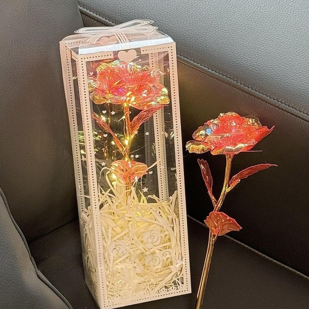HIGHVIEWLS Hoa nhân tạo, có hộp đóng gói Hoa hồng mô phỏng LED, Đạo cụ chụp ảnh lấp lánh mô phỏng Ngày lễ tình nhân