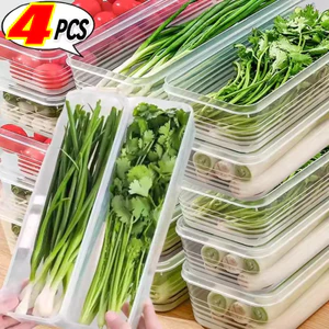 1 / 2 / 4 Hộp Bảo Quản Thực Phẩm Tươi Dài Dải - Dụng Cụ Sắp Xếp Tủ Lạnh Nhà Bếp - Hộp Đựng Rau Củ - Có Thể Xếp Chồng, Trong Suốt, Kín