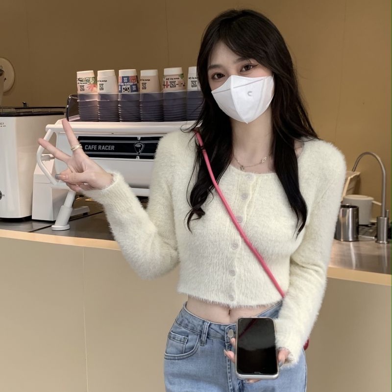 Áo Khoác cardigan Dệt Kim Tay Dài Cổ Vuông Thời Trang Thu Đông Hàn Quốc Mới