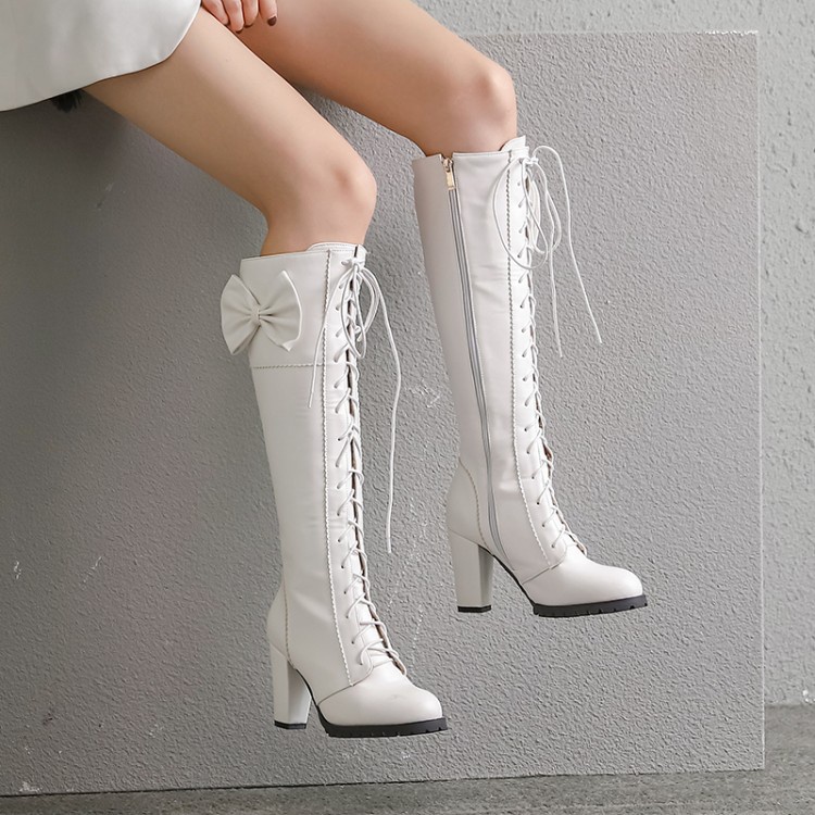Giày Bốt Cao Gót Đính Nơ Xinh Xắn Theo Phong Cách lolita Dành Cho Nữ / size 34-48