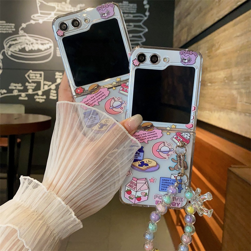 Hoạt Hình Ốp Điện Thoại pc Cứng Trong Suốt Chống Sốc In Họa Tiết Có Dây Đeo Cho samsung galaxy z flip 5 z flip 4 flip 3