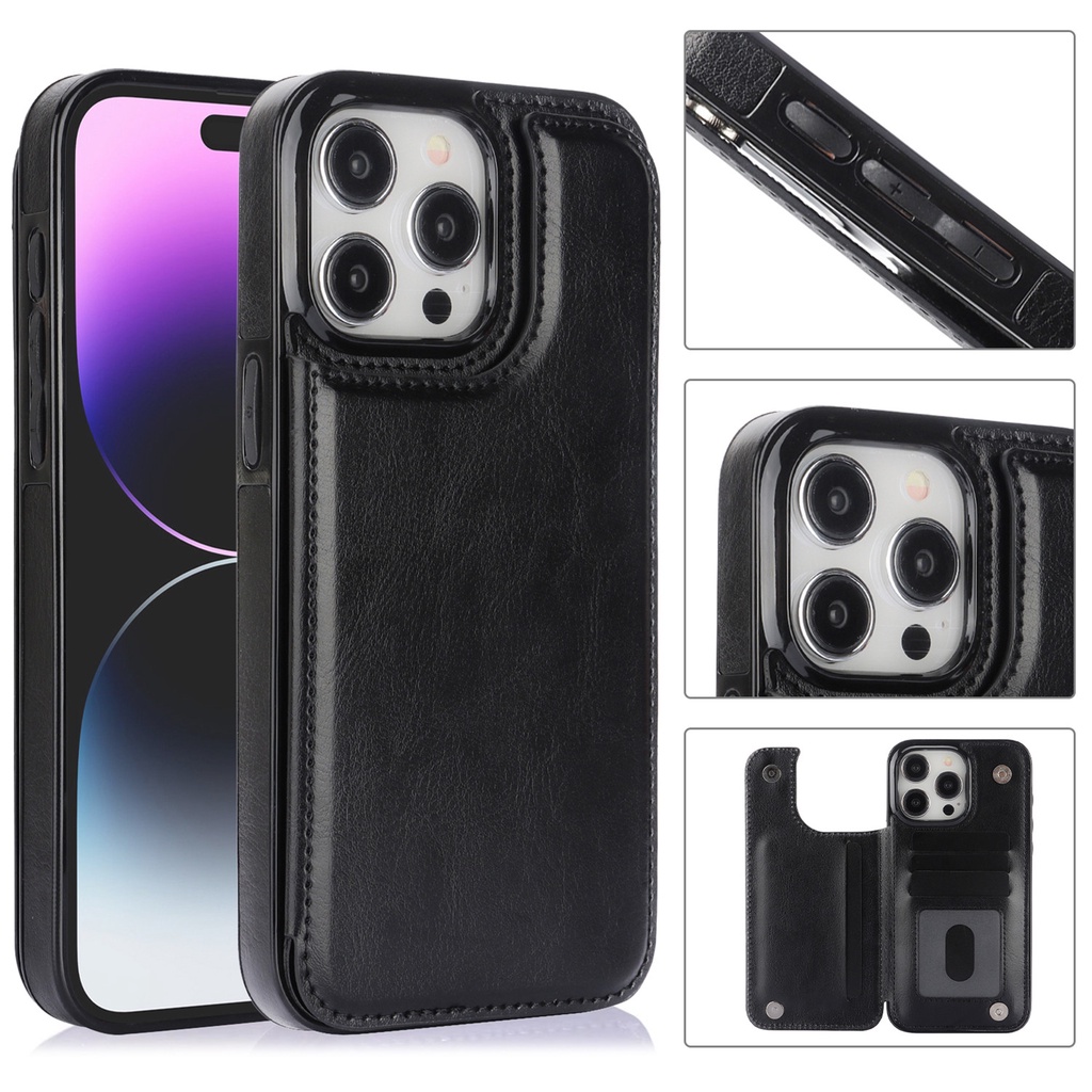 Ốp Điện Thoại Da PU Lật Cho IPhone 13 12 Mini 16 15 14 Plus 11 Pro Max XS Ví Có Giá Đỡ Thẻ Vỏ Chống Sốc