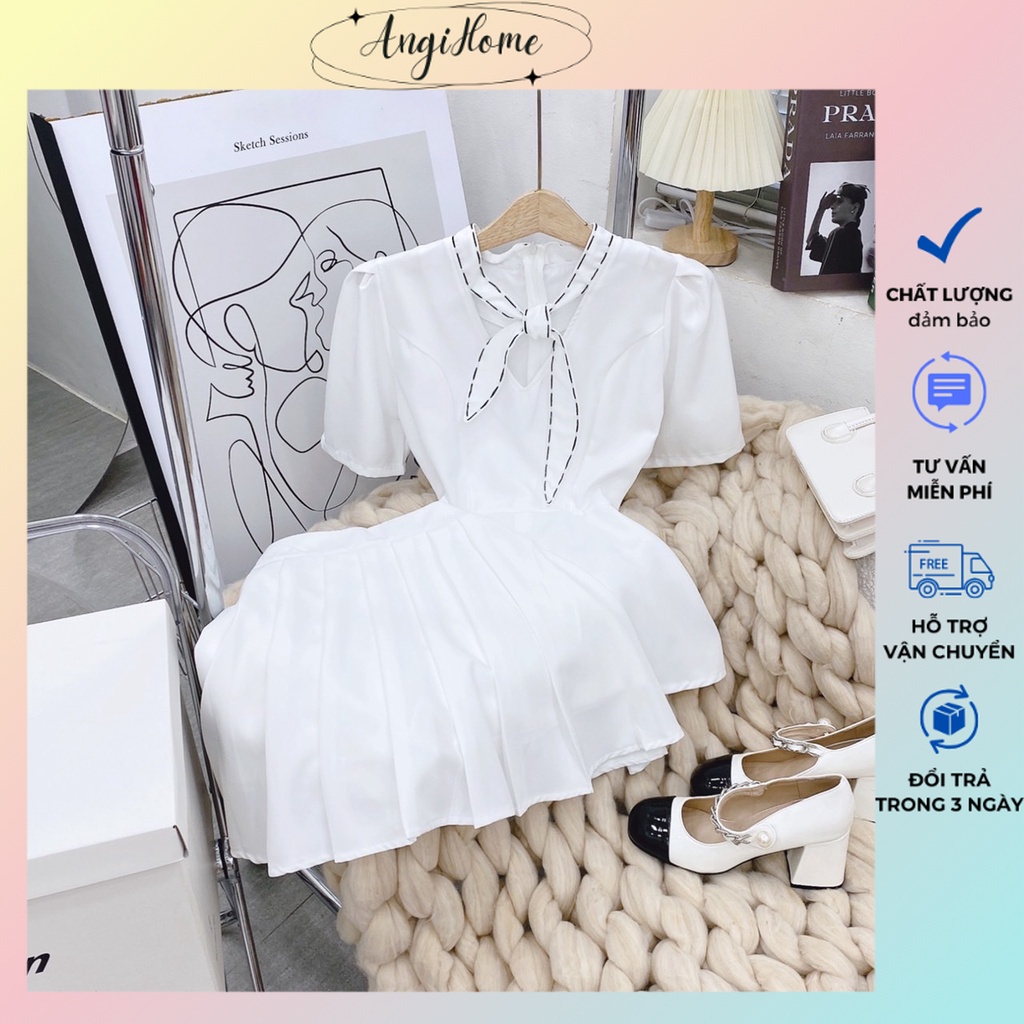 SET ÁO PEPLUM THẮT NƠ VIỀN CHỈ ĐEN + CHÂN VÁY TẦNG ANGI HOME