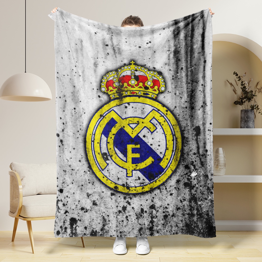 Áo Thun In Logo real madrid Thời Trang Năng Động Chăn flannel In logo Câu Lạc Bộ Bóng Đá Một Mặt Làm Quà Tặng Tốt Nhất Cho Người Lớn