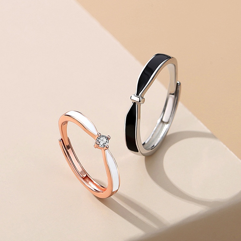 S925 Bạc Đen Ngày Ngủ Zircon Cặp Đôi Nhẫn Một Cặp Nam Nữ Nhẫn Cặp Đôi Quà Tặng Sinh Nhật