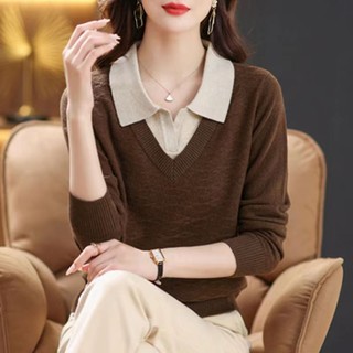 Áo sweater Tay Dài Giả Hai Lớp Cổ polo Thời Trang Mùa Thu Mới 2023