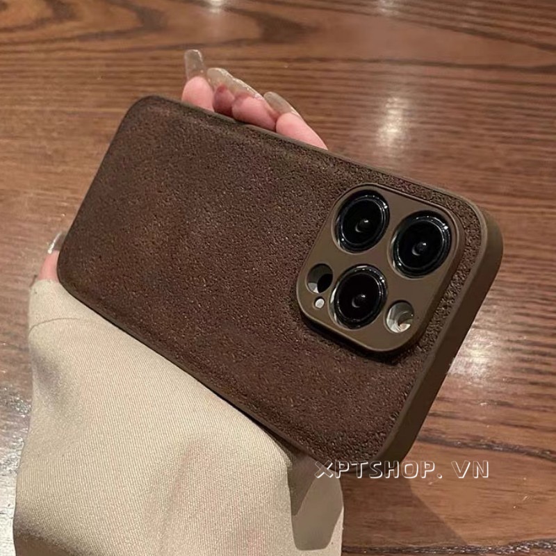 Đơn Giản Màu Nâu Đậm Kaki Da Lunar Pit Họa Tiết Camera Phim Bảo Vệ Ốp Lưng Điện Thoại Cho iPhone 15 Pro Max 14 13 12 11 Pro Max Bảo Vệ Toàn Diện Vỏ Mềm Chống Sốc